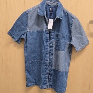 GAP Blue Casual Button Down Shirt with Modern Patchwork